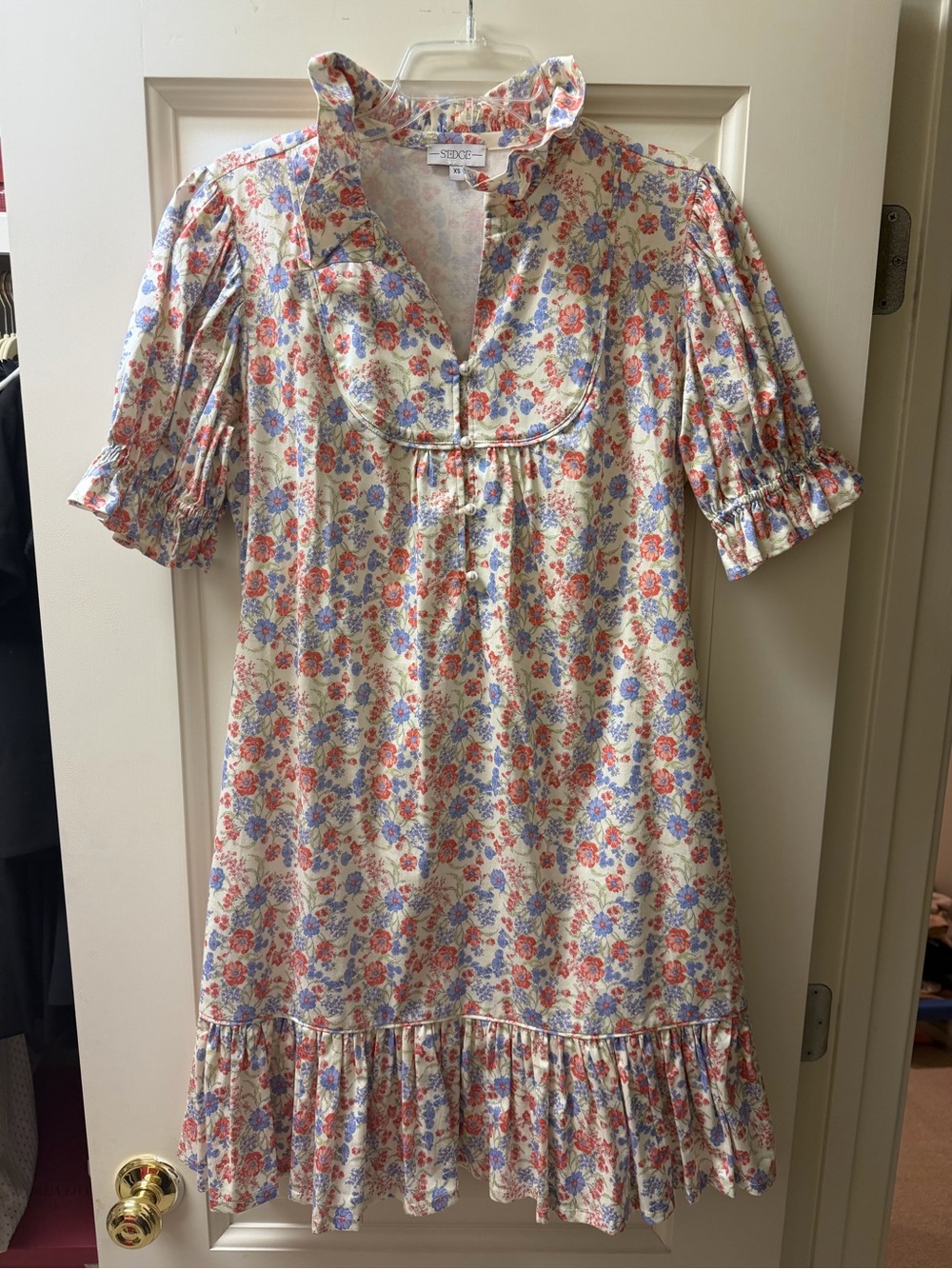 edge Cream Floral Mini Dress with Pink & Blue Blooms